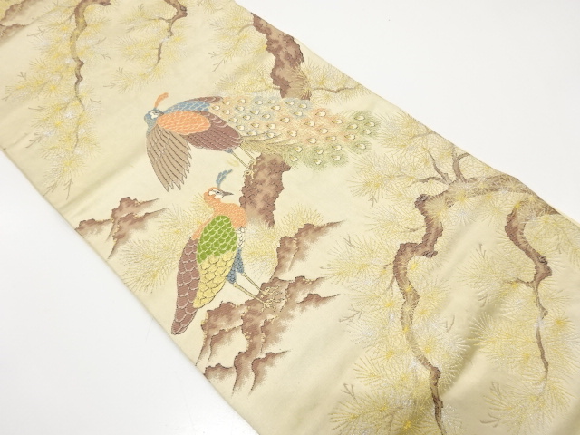 JAPANESE KIMONO / ANTIQUE FUKURO OBI / SILK / WOVEN PEACOCK